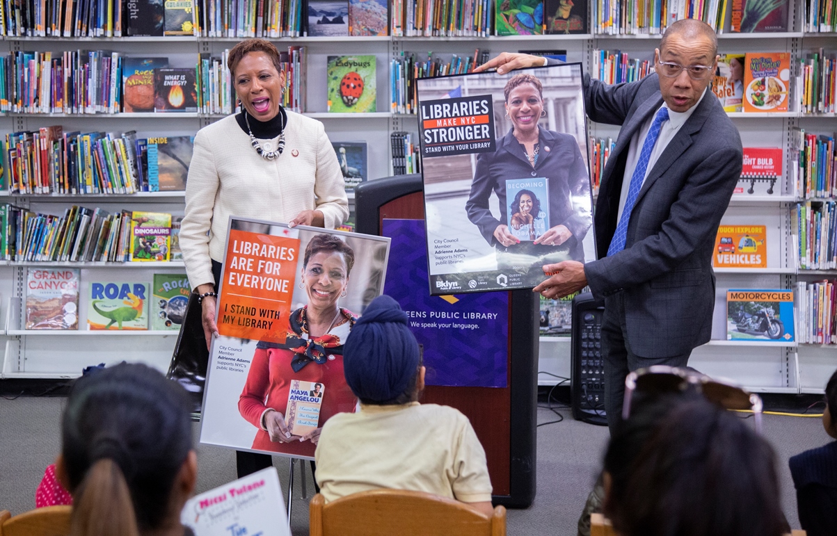 NYC Council Member Adrienne Adams and QPL President & CEO Dennis M. Walcott at South Ozone Park Library.