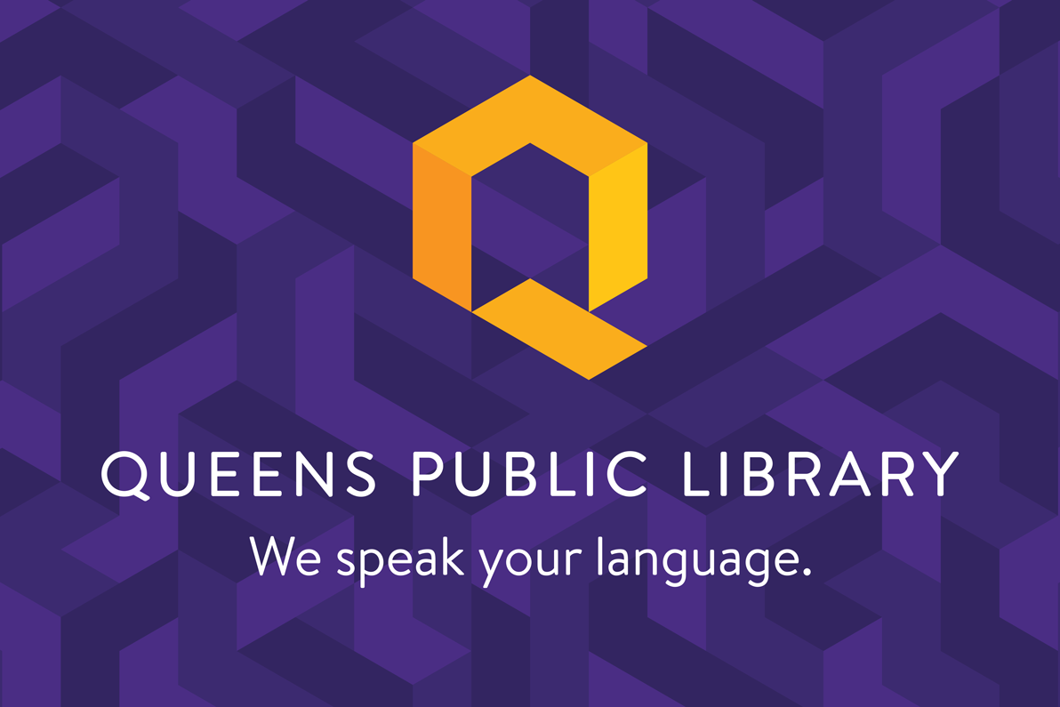 Queens Public Library's new logo and tagline.