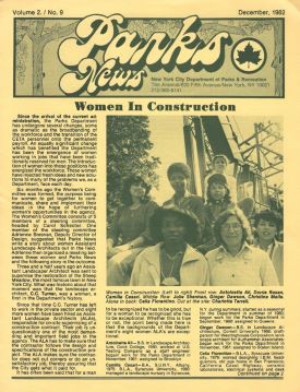 Photo credit: A news article from the NYC Parks Department newspaper in 1982, introducing the first group of women to work with the Parks Department. Antoinette Ali-Sanders is pictured in the front row, farthest left. Picture provided by Malik Sanders.